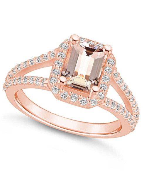 Morganite (1-3/8 ct. t.w.) and Diamond (1/2 ct. t.w.) Halo Ring in 14K Rose Gold
