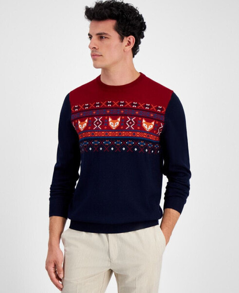 Men's Fox-Pattern Merino Crewneck Sweater, Created for Macy's