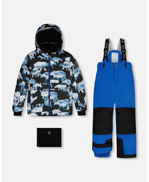 Big Boys Two Piece Snowsuit Printed Bears And Royal Blue