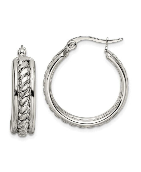 Stainless Steel Polished Twisted Middle Hoop Earrings