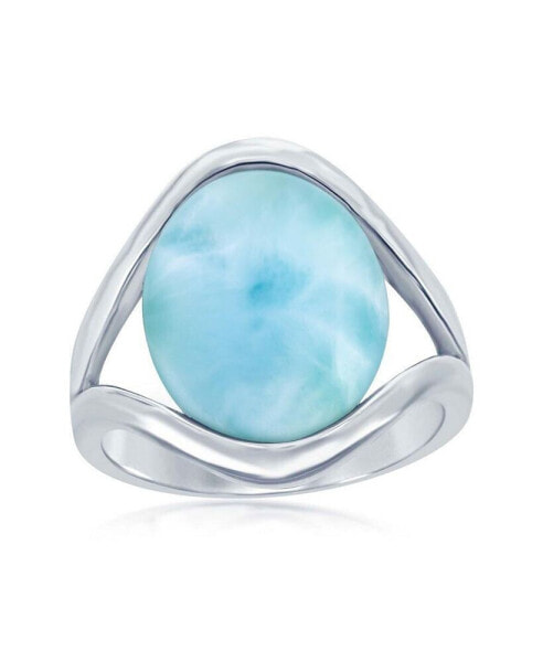 Sterling Silver Oval Larimar with Open Sides Ring