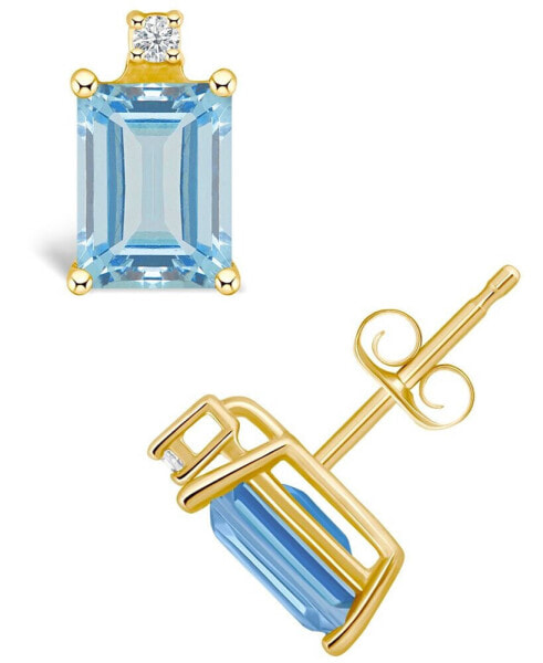 Aquamarine (1 ct. t.w.) and Diamond Accent Stud Earrings in 14K White Gold or 14K Yellow Gold