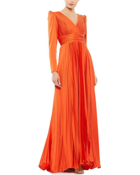 Mac Duggal Pleated V-Neck Gown Women's