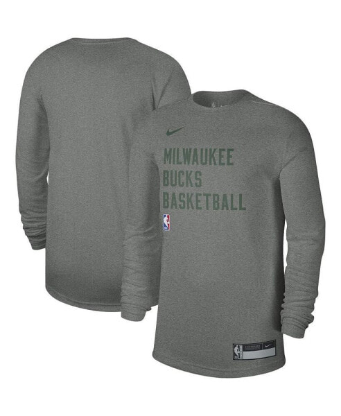 Men's and Women's Heather Gray Milwaukee Bucks 2023/24 Legend On-Court Practice Long Sleeve T-shirt