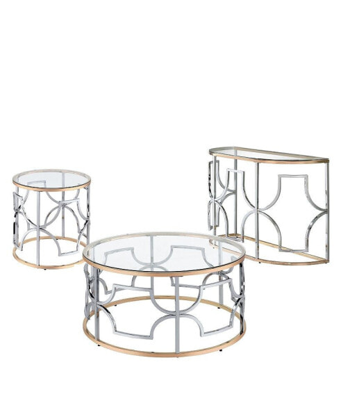 3-Piece Metal, Glass Camille Modern Tempered Glass Top Table Set