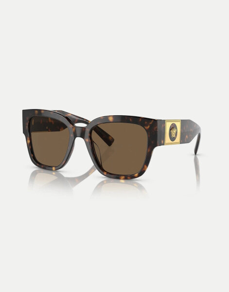 Versace ve4437u rectangle sunglasses in tortoise with brown lens in dark brown