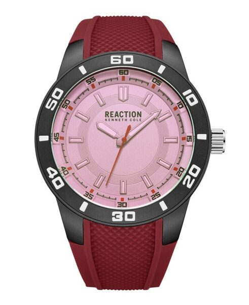Men's Sporty Three Hand Red Silicon Strap Watch, 49mm