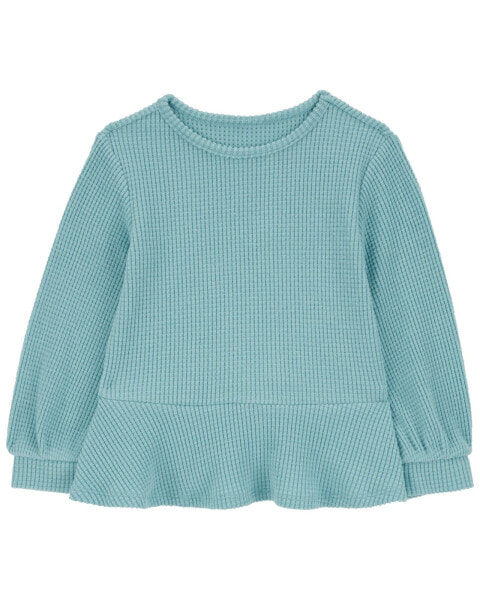 Toddler Waffle Knit Thermal Peplum Top 2T