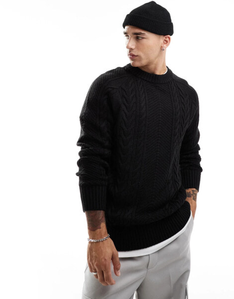 Brave Soul chunky cable knit jumper in black