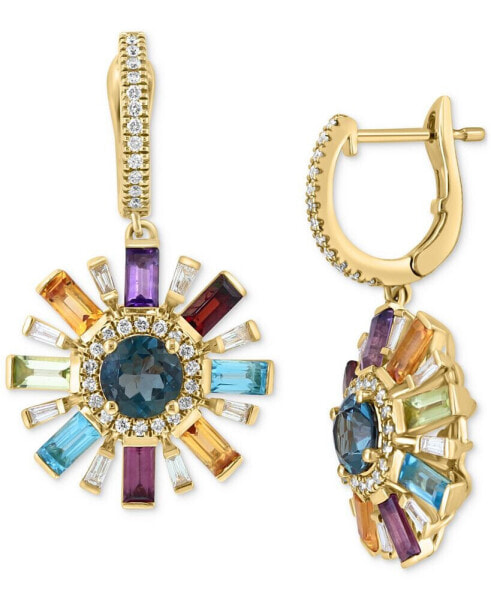 EFFY® Multi-Gemstone (3 ct. t.w.) & Diamond (3/8 ct. t.w.) Dangle Hoop Earrings in 14k Gold
