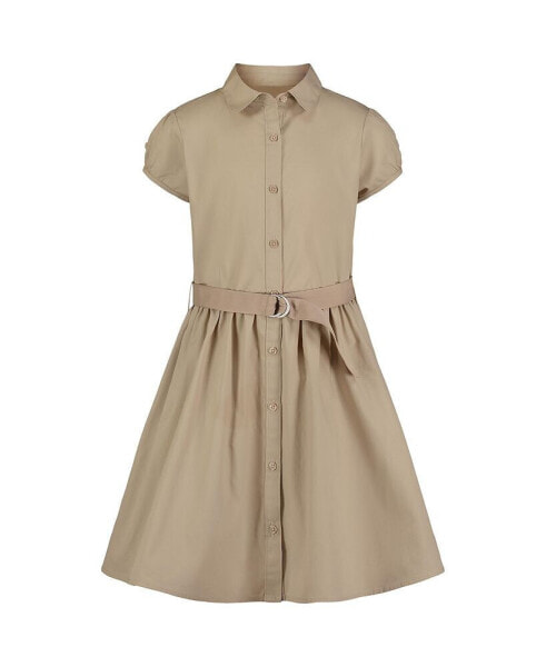 Big Girls Uniform Belted Poplin Shirt Dress