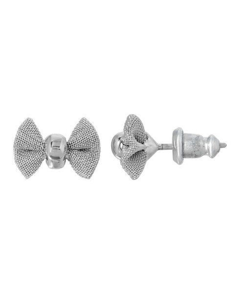 Silver-Tone Small Bow Stud Earring