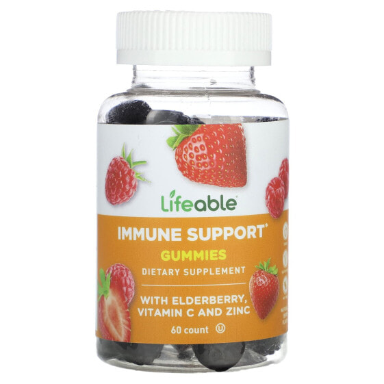 Витамины для иммунитета иммунные медведи с бузиной, витамином С и цинком, Натуральное ягодное, 60 жевательных конфет Lifeable