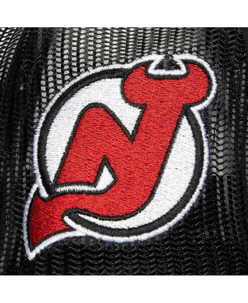 Mitchell Ness Men's Black New Jersey Devils Script Side Patch Trucker Adjustable Hat