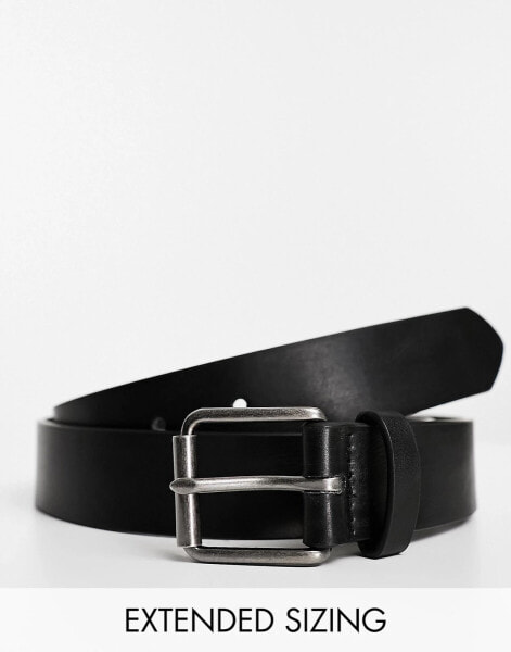 ASOS DESIGN smart faux leather belt with roller buckle in black