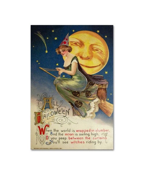 Vintage Apple Collection 'Halloween Witch Green Dress Moon' Canvas Art - 22" x 32"