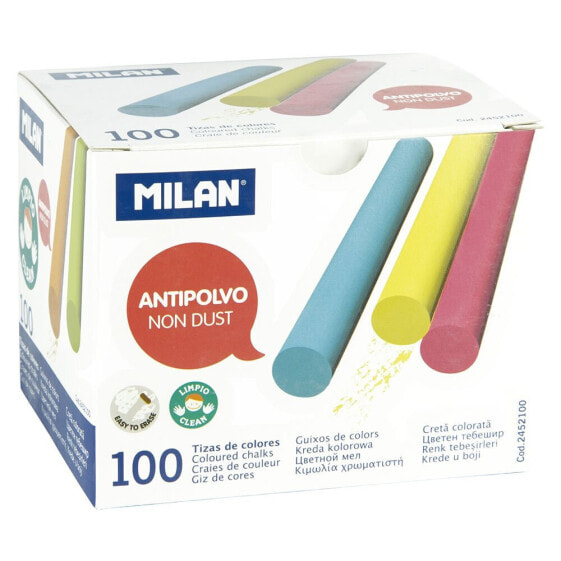 MILAN Box 100 Coloured Non Dust Calcium Carbonate Chalks