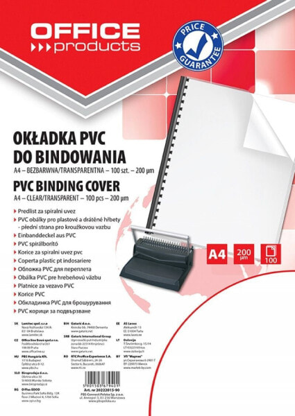 Office Products OKŁADKI DO BINDOWANIA OFFICE PRODUCTS, PVC, A4, 200MIKR., 100SZT., TRANSPARENTNE 20222015-90