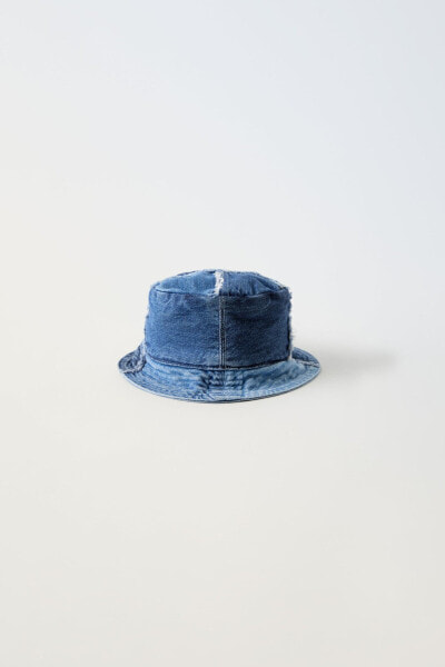 Denim patched bucket hat