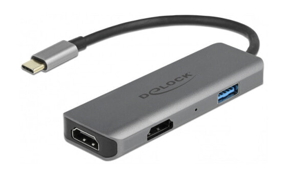 Delock USB Type-C Dual HDMI Adapter with 4K 60 Hz and USB Port - Wired - USB 3.2 Gen 1 (3.1 Gen 1) Type-C - Grey - 3840 x 2160 pixels - 60 Hz - Aluminium