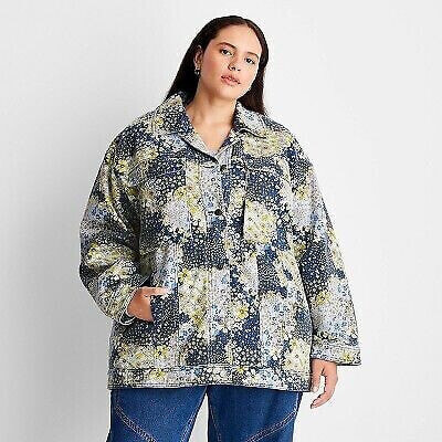 Women's Denim Floral Print Faux Shearling Jacket - Future Collective with Reese