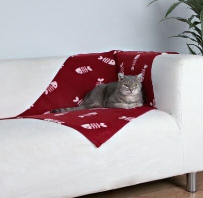 Лежак для кошек TRIXIE KOC 100x70см Бордовый с белыми рыбками