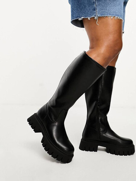 ASOS DESIGN Curve Carter chunky flat knee boots in black