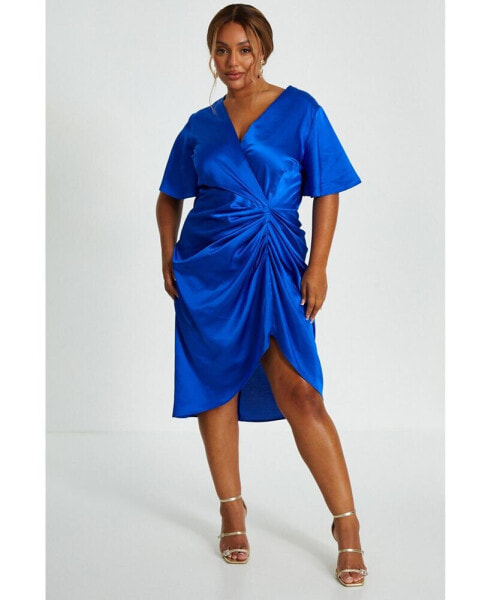 Plus Size Satin Angel Sleeve Midi Dress