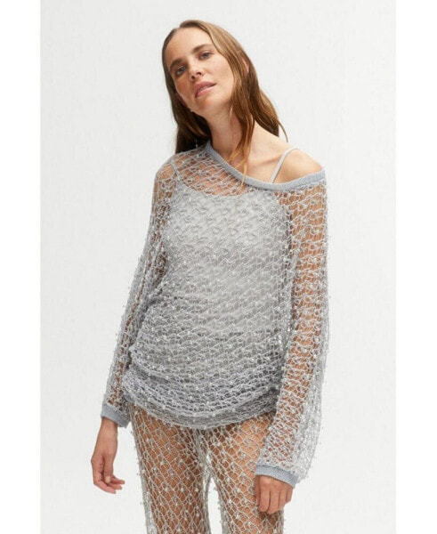 Women's Beaded Mesh Knit Top