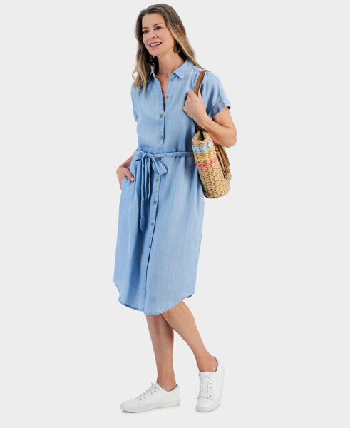 Women's Chambray Short-Sleeve Shirt Dress, Created for Macy's