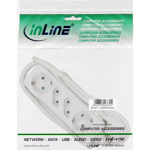 Удлинитель Inline Socket strip - 4-way - 2x CEE7/3 + 2x Euro CEE 7/16 - white - 5m