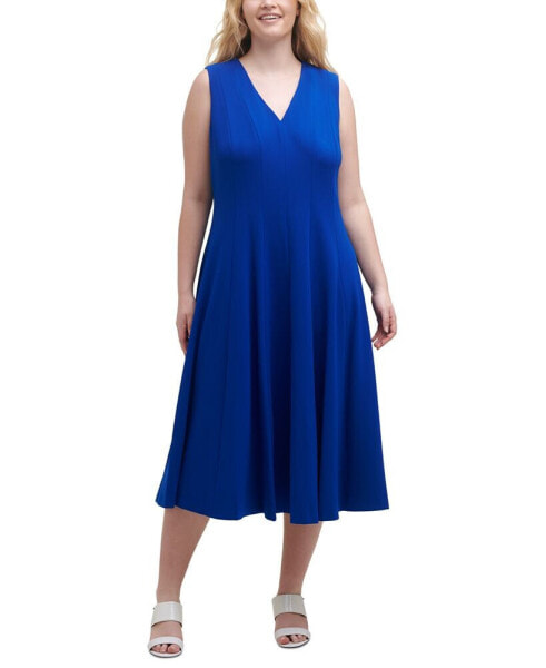 Plus Size V-Neck Sleeveless Midi Dress