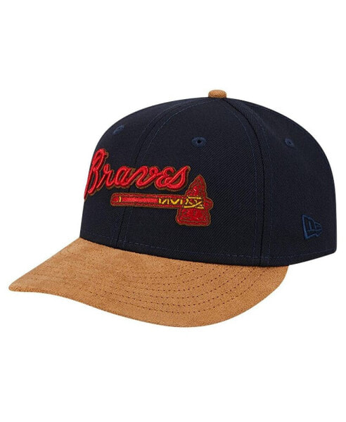 Men's Navy Atlanta Braves Team Suede Visor Low Profile 59FIFTY Fitted Hat