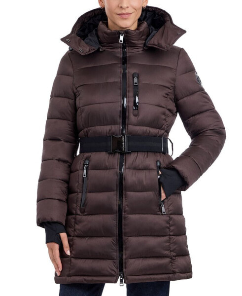 Women's Belted Hooded Puffer Coat, Created for Macy's