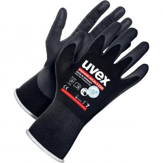 Перчатки рабочие UVEX 60038 - для мастерской - черные - взрослые - унисекс - с защитой от электростатического разряда (ESD)