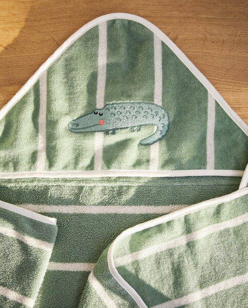 Детское хлопковое велюровое полотенце с капюшоном ZARAHOME "Крокодил"