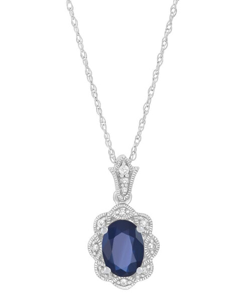 Sapphire (1 ct. t.w.) & Diamond Accent Oval 18" Pendant Necklace in 14k White Gold