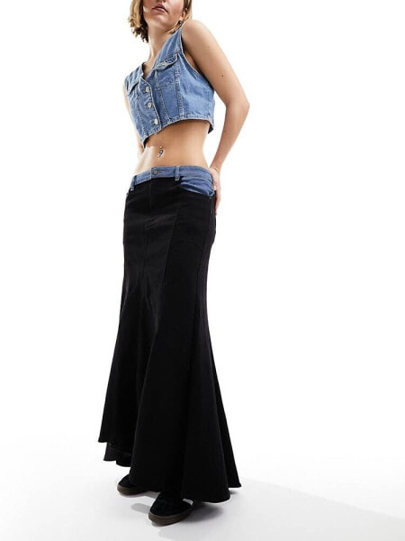 Urban Revivo midaxi flared skirt in contrast denim