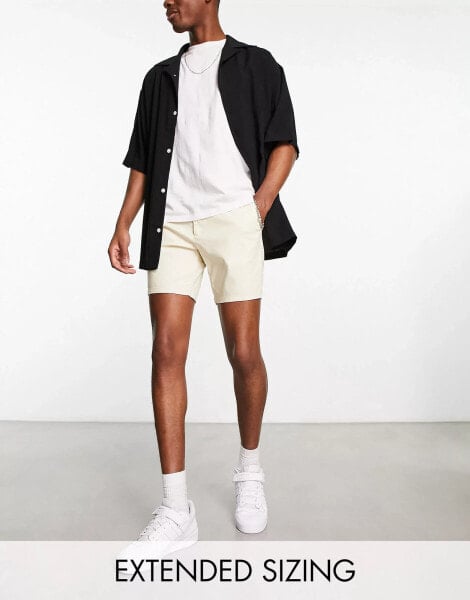 ASOS DESIGN skinny chino shorts in mid length in beige