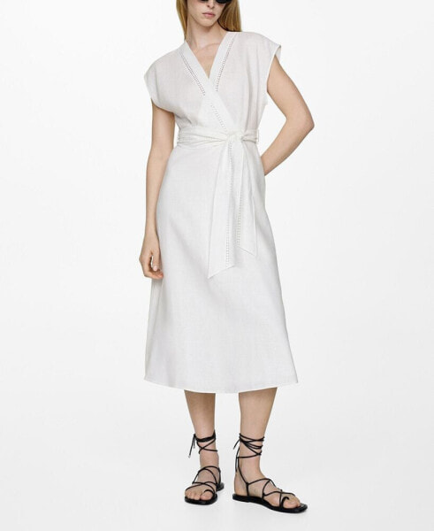 Women's Bow Linen-Blend Dress