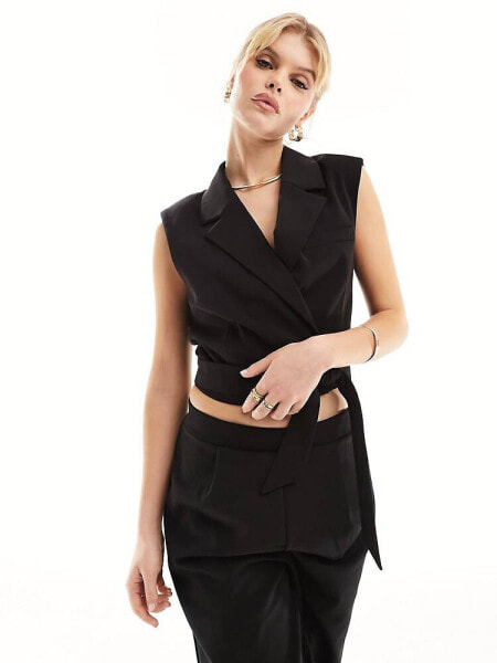 Stradivarius tailored wrap waistcoat in black 