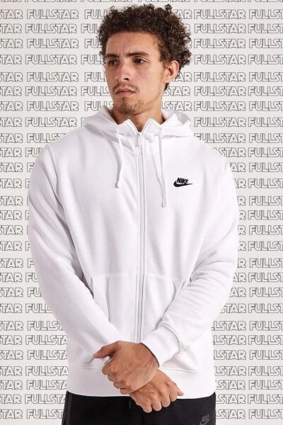 Full Zip Unisex Hoodie White Kapüşonlu Rahat Kalıp Sweatshirt Beyaz