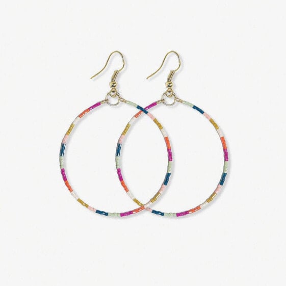 rainbow thin color block luxe bead dangle hoop earring 2.5"