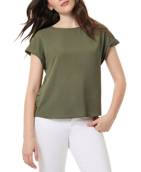 Petite Short-Sleeve Side-Button Top