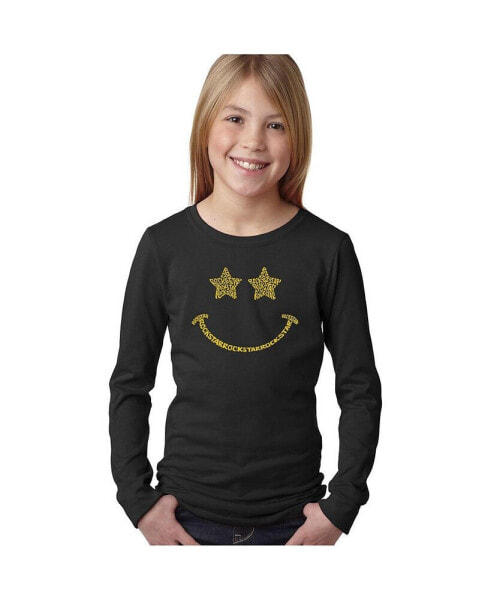 Big Girl's Word Art Long Sleeve T-Shirt - Rockstar Smiley