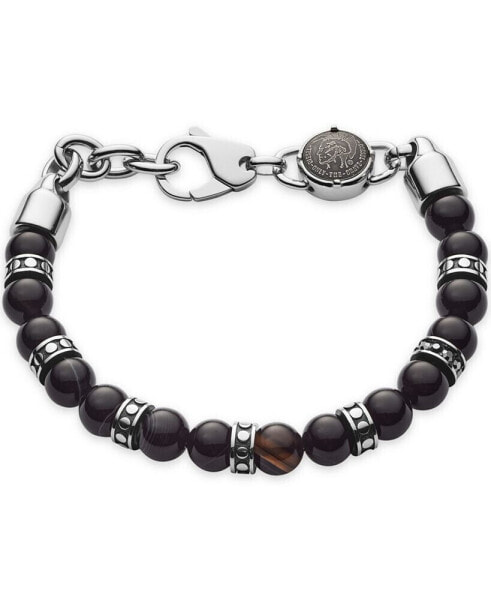 Men's Beaded Black Line Agate Bracelet