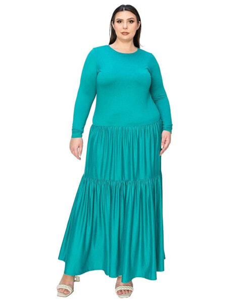 Plus Size Tiered Maxi Dress with Long Sleeves