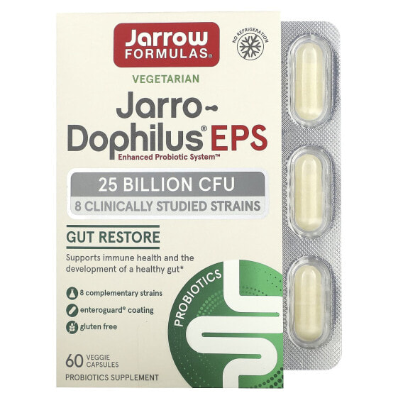 Пробиотик для пищеварительной системы Jarrow Formulas Jarro-Dophilus EPS, 25 миллиардов КОЕ, 60 растительных капсул