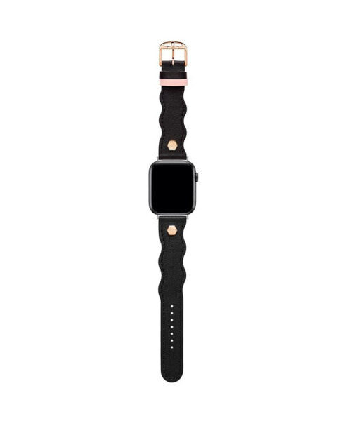 Women's Ted Wavy Design Black Leather Strap