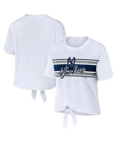 Women's White New York Yankees Tie-Front T-Shirt